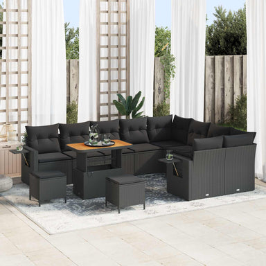 Tuinbankenset 12 st 11-Aantal zitplaatsen Zwart poly rattan