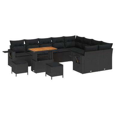 Tuinbankenset 12 st 11-Aantal zitplaatsen Zwart poly rattan