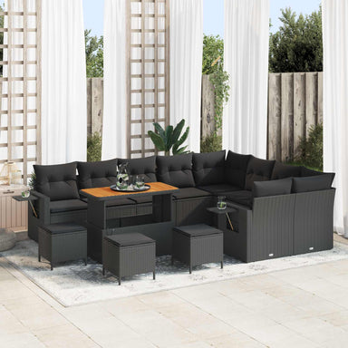 Tuinbankenset 13 st 12-Aantal zitplaatsen Zwart poly rattan
