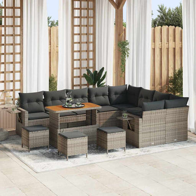 Tuinbankenset 13 st 12-Aantal zitplaatsen Grijs poly rattan