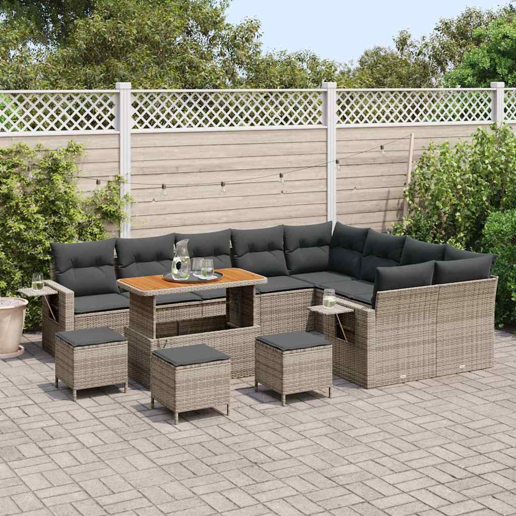 Tuinbankenset 13 st 12-Aantal zitplaatsen Grijs poly rattan