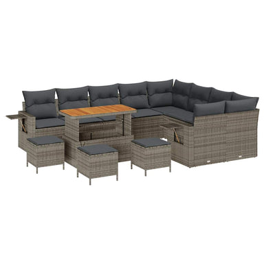 Tuinbankenset 13 st 12-Aantal zitplaatsen Grijs poly rattan