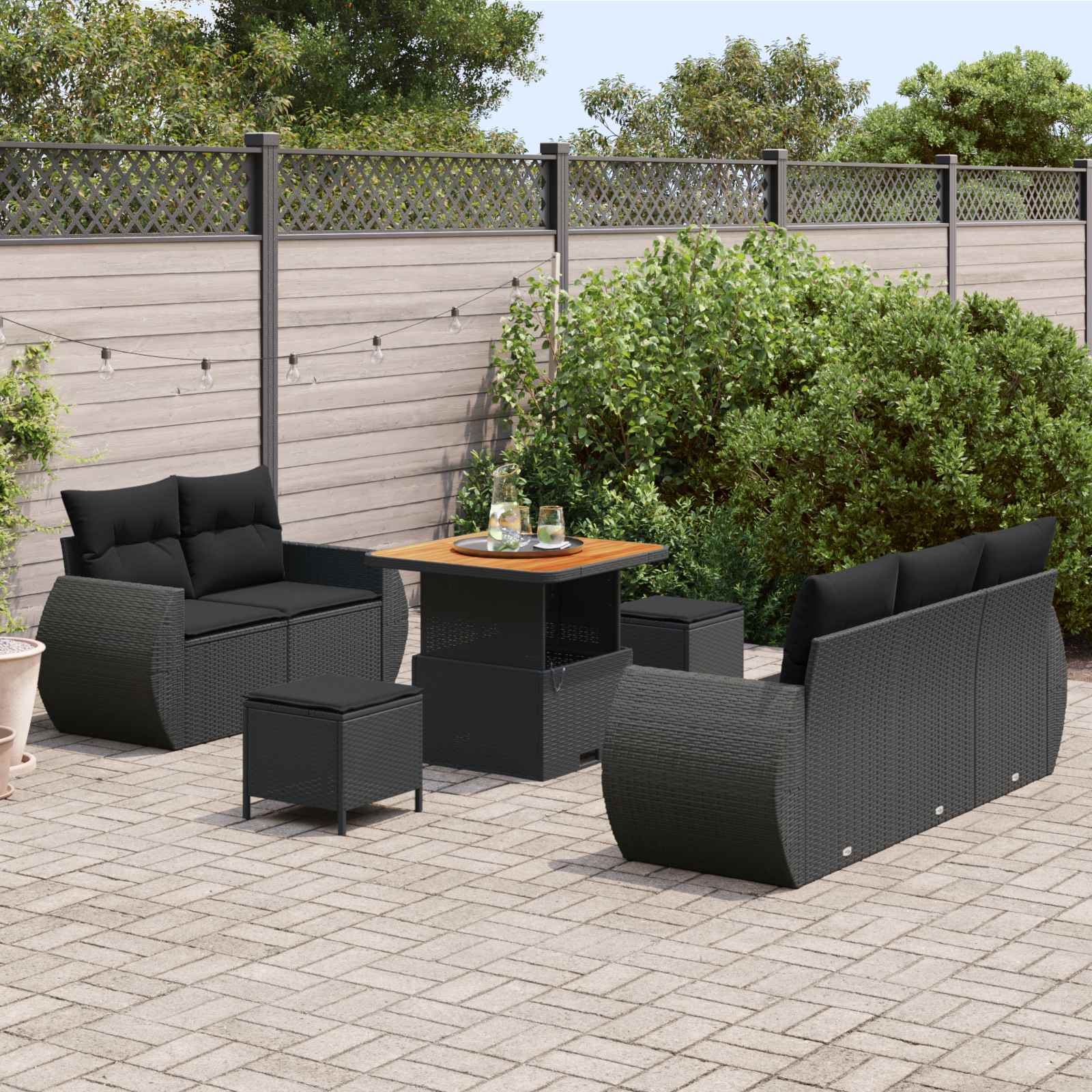 Tuin Sofa Set 8 st 5-Aantal zitplaatsen Zwart poly rattan