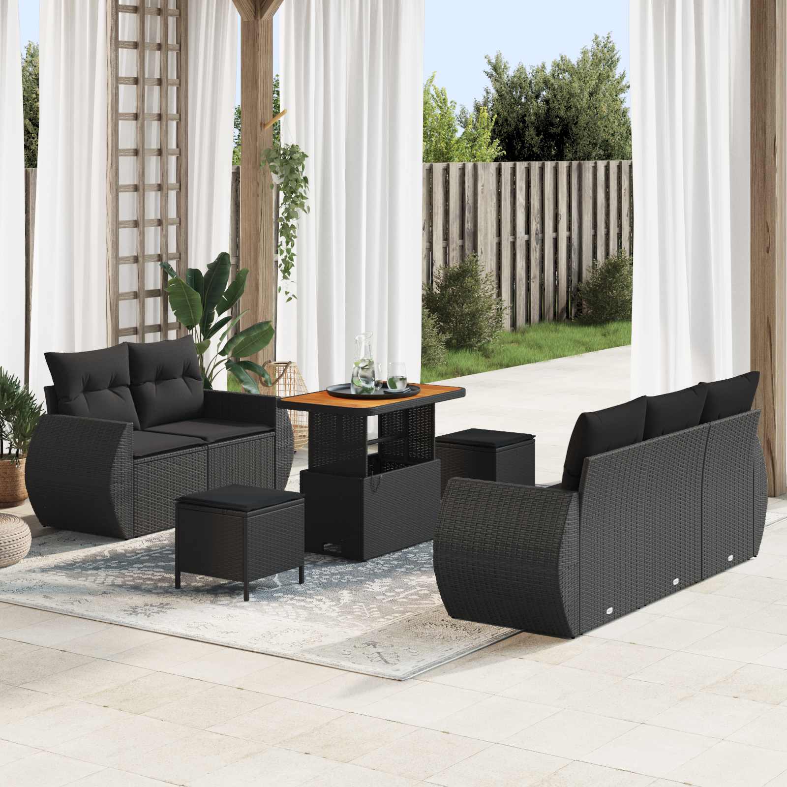 Tuin Sofa Set 8 st 5-Aantal zitplaatsen Zwart poly rattan