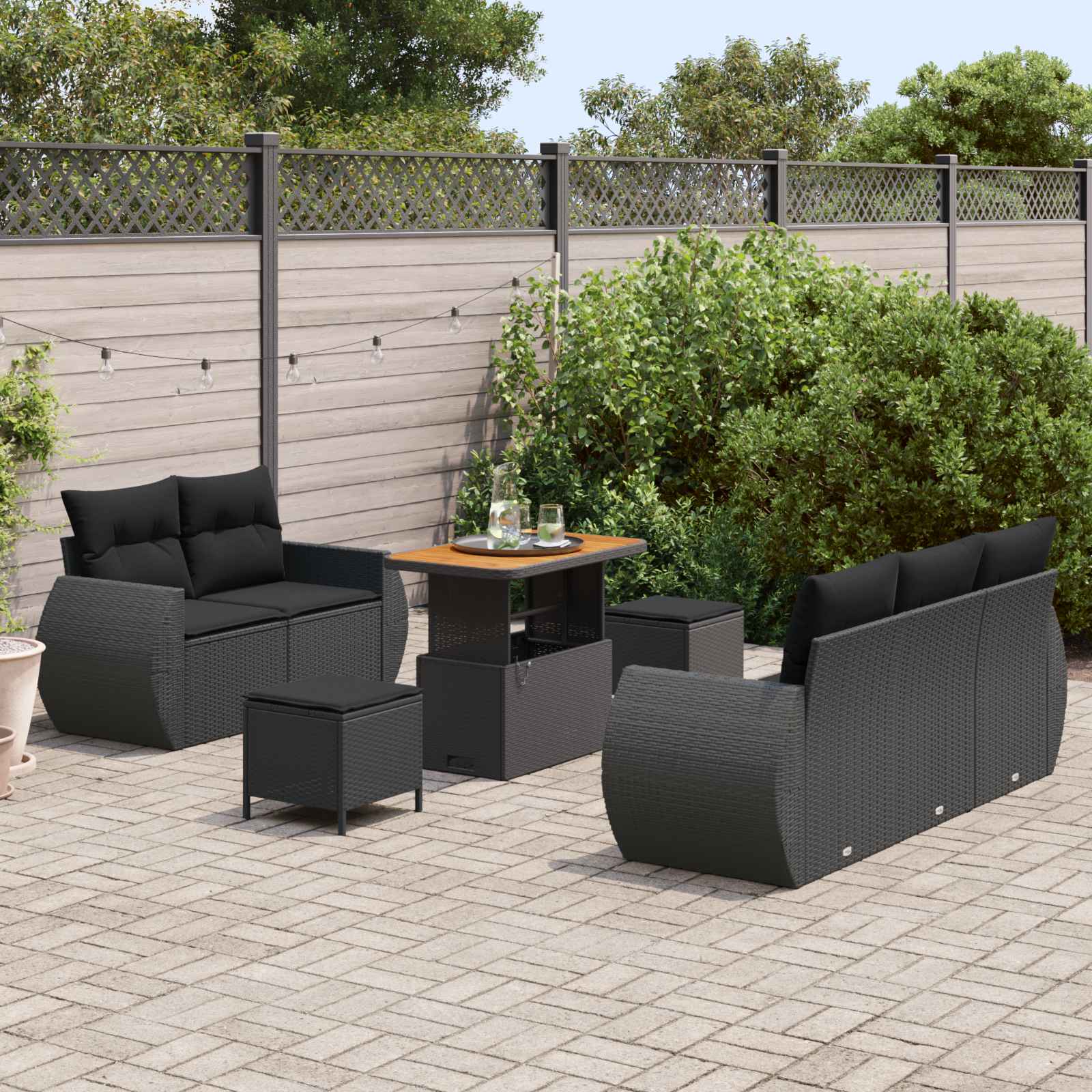 Tuin Sofa Set 8 st 5-Aantal zitplaatsen Zwart poly rattan