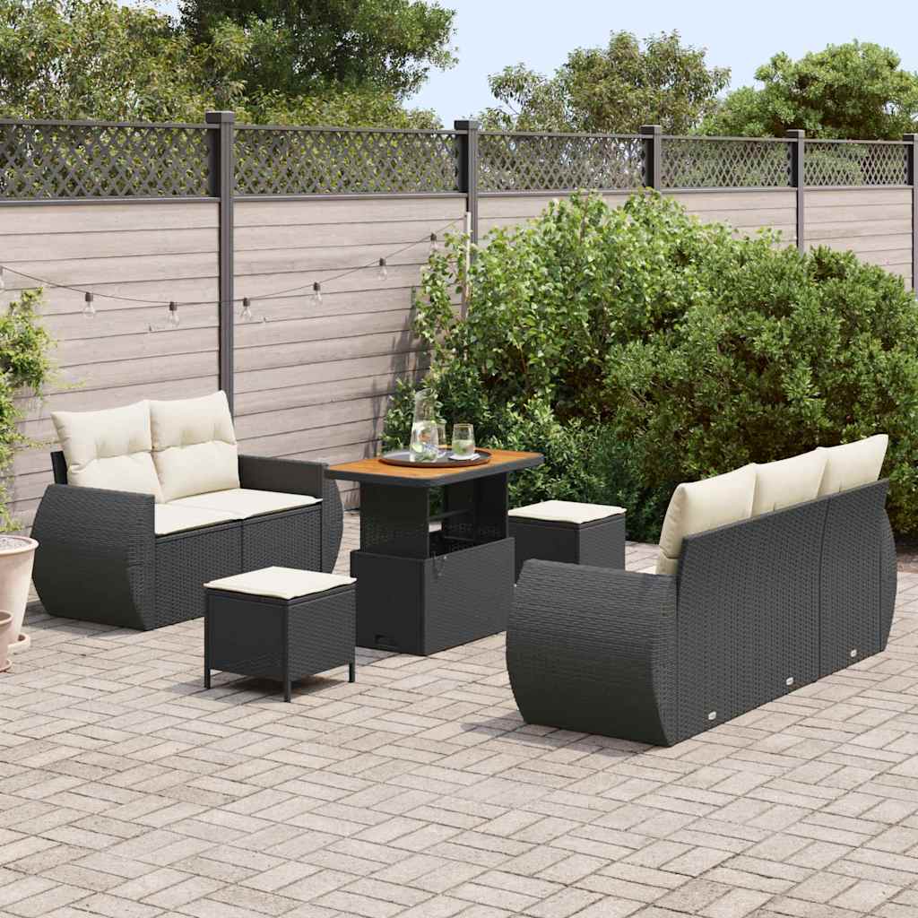 Tuin Sofa Set 8 st 5-Aantal zitplaatsen Zwart en Crème