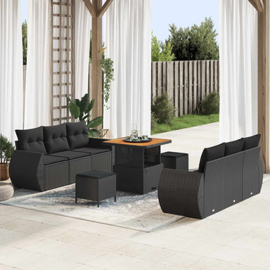 Tuin Sofa Set 9 st 6-Aantal zitplaatsen Zwart poly rattan