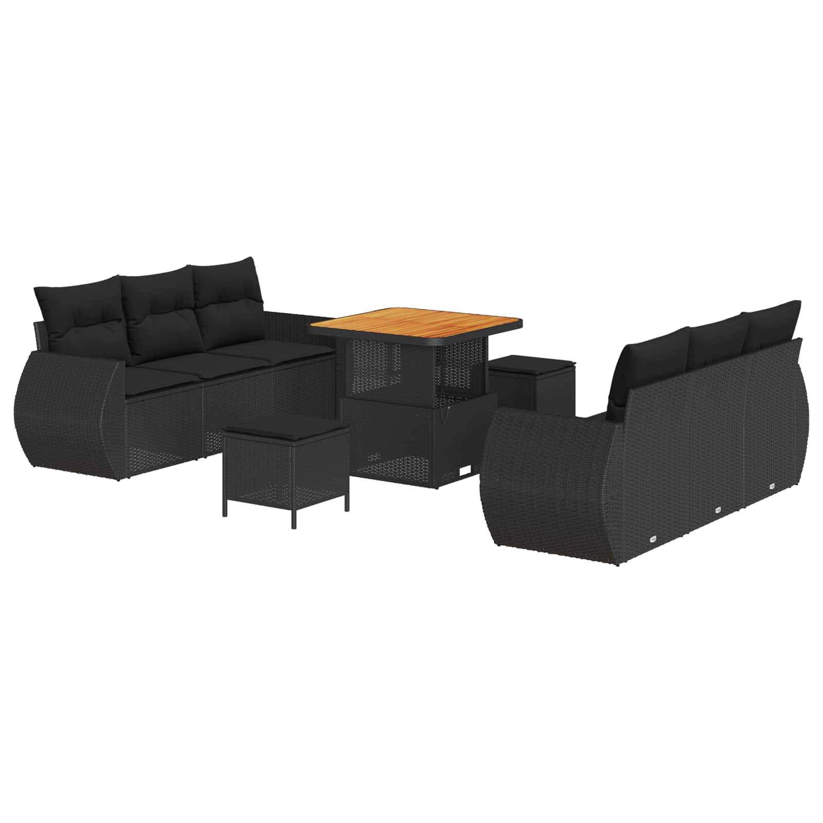 Tuin Sofa Set 9 st 6-Aantal zitplaatsen Zwart poly rattan