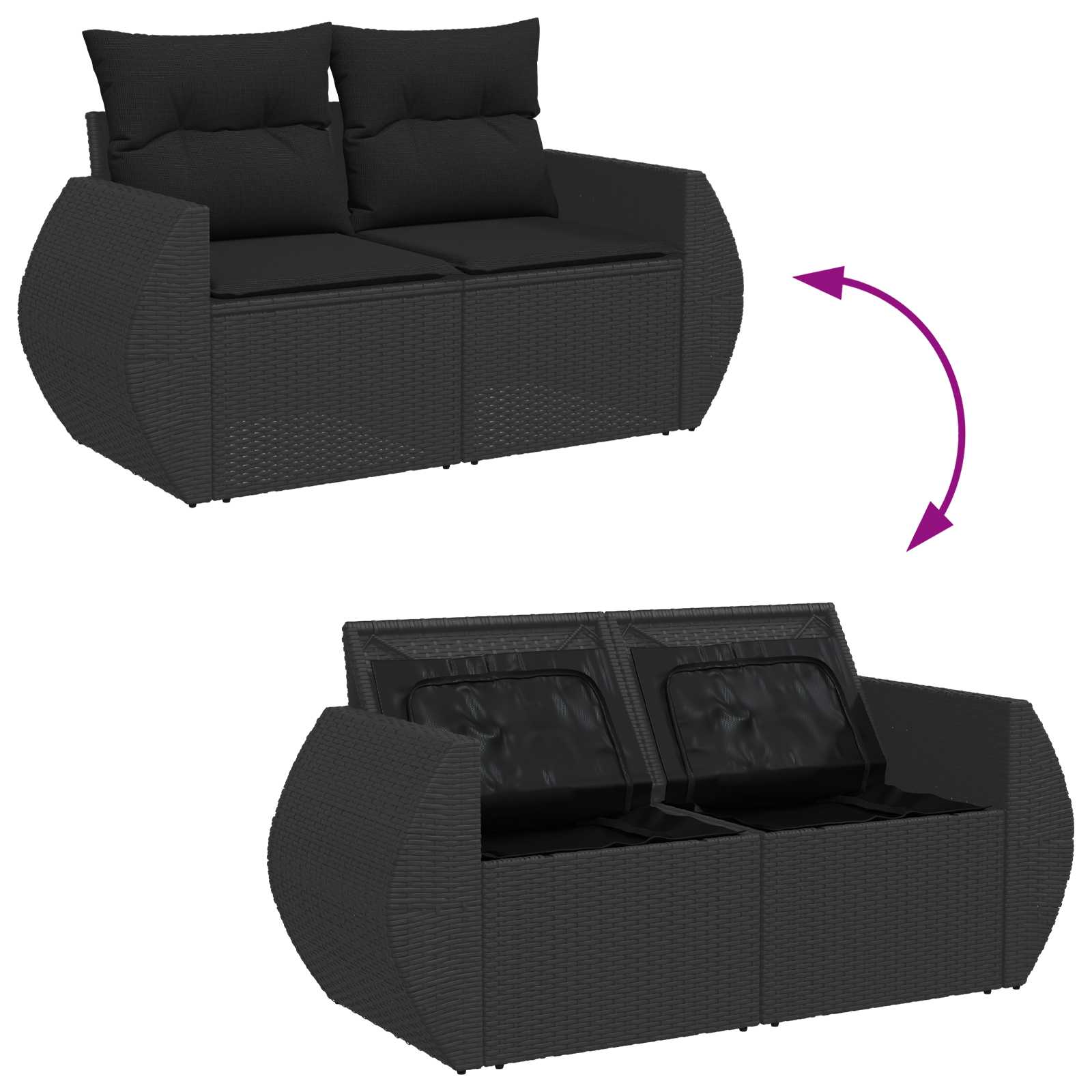 Tuin Sofa Set 9 st 6-Aantal zitplaatsen Zwart poly rattan