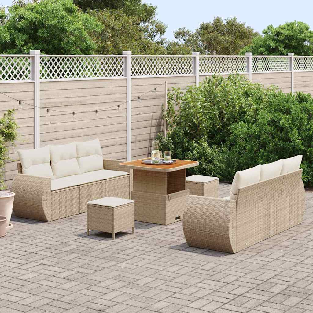 Tuin Sofa Set 9 st 6-Aantal zitplaatsen Beige en Crème