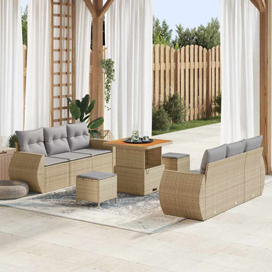 Tuin Sofa Set 9 st 6-Aantal zitplaatsen Beige en Licht Grijs