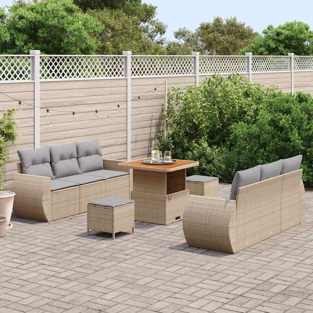 Tuin Sofa Set 9 st 6-Aantal zitplaatsen Beige en Licht Grijs