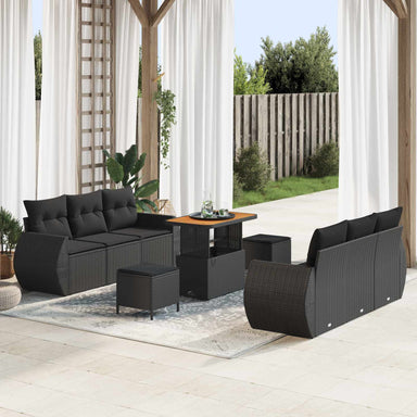 Tuin Sofa Set 9 st 6-Aantal zitplaatsen Zwart poly rattan