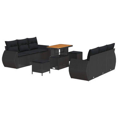 Tuin Sofa Set 9 st 6-Aantal zitplaatsen Zwart poly rattan