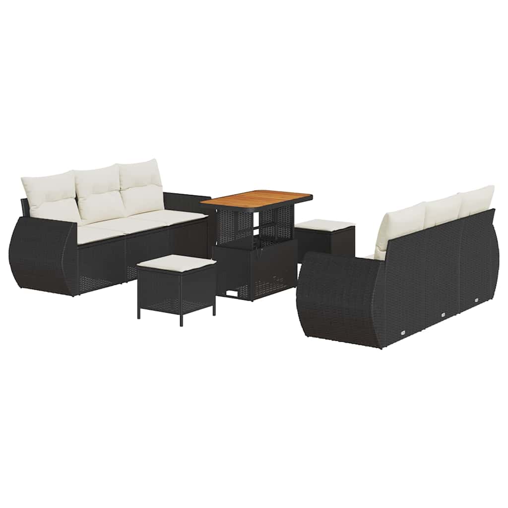 Tuin Sofa Set 9 st 6-Aantal zitplaatsen Zwart en Crème