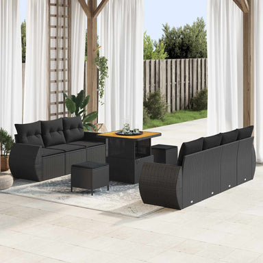 Tuin Sofa Set 10 st 7-Aantal zitplaatsen Zwart poly rattan