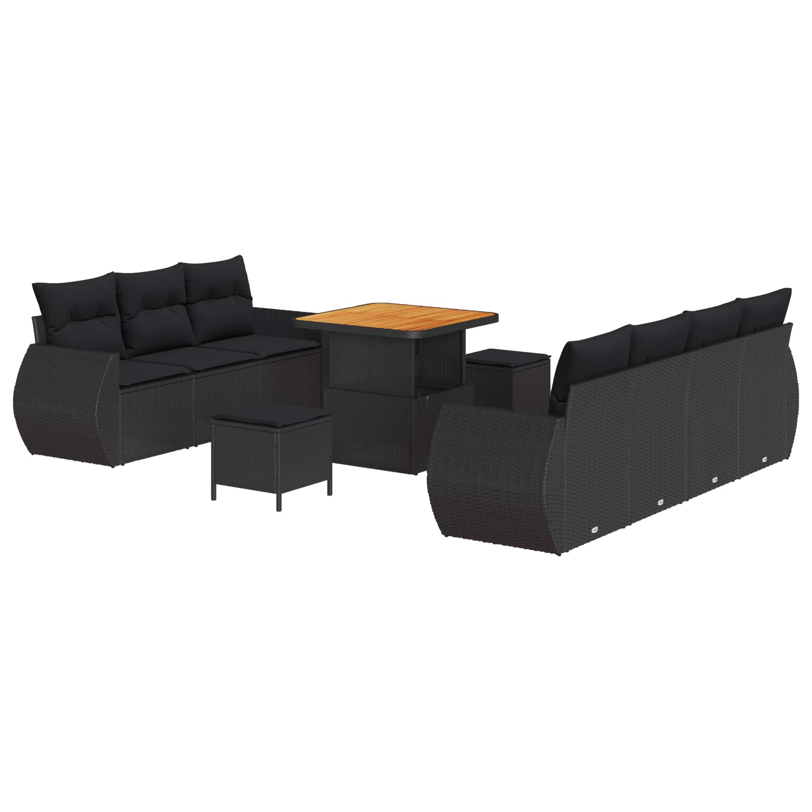 Tuin Sofa Set 10 st 7-Aantal zitplaatsen Zwart poly rattan