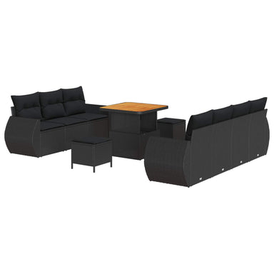 Tuin Sofa Set 10 st 7-Aantal zitplaatsen Zwart poly rattan