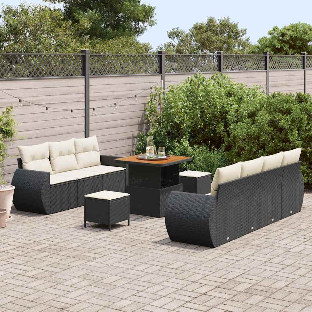 Tuin Sofa Set 10 st 7-Aantal zitplaatsen Zwart en Crème