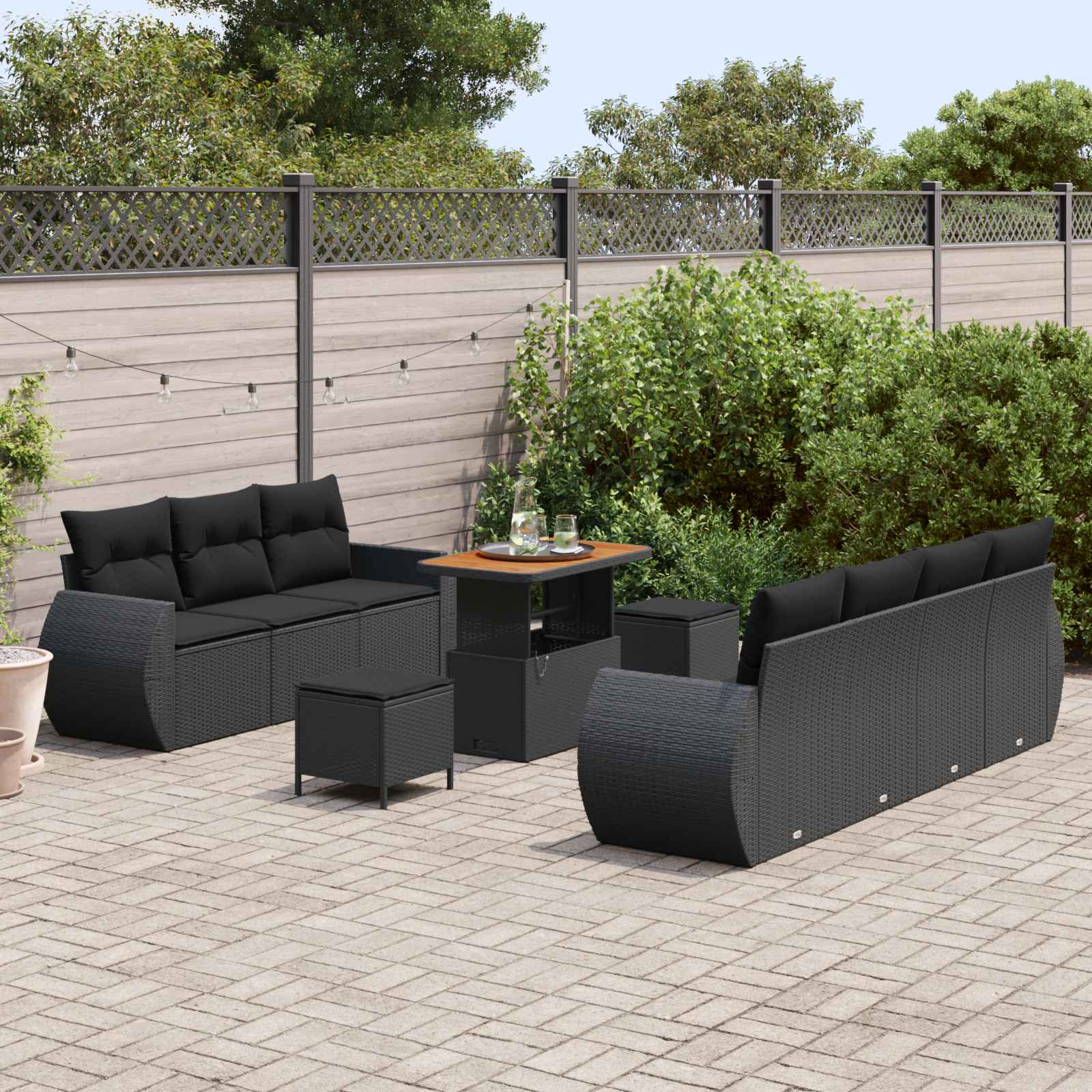 Tuin Sofa Set 10 st 7-Aantal zitplaatsen Zwart poly rattan