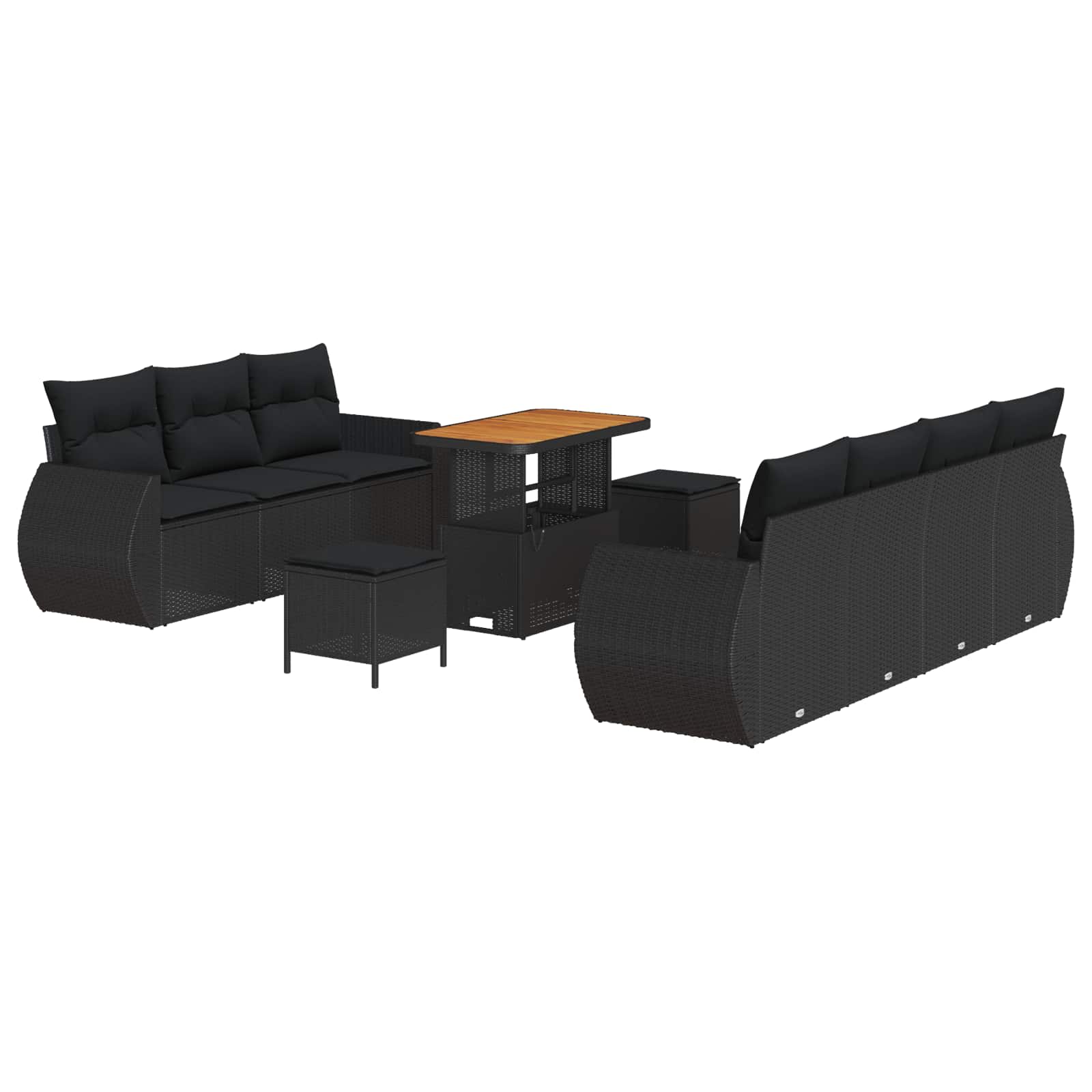 Tuin Sofa Set 10 st 7-Aantal zitplaatsen Zwart poly rattan