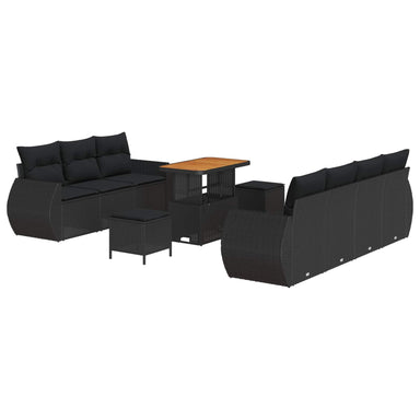 Tuin Sofa Set 10 st 7-Aantal zitplaatsen Zwart poly rattan