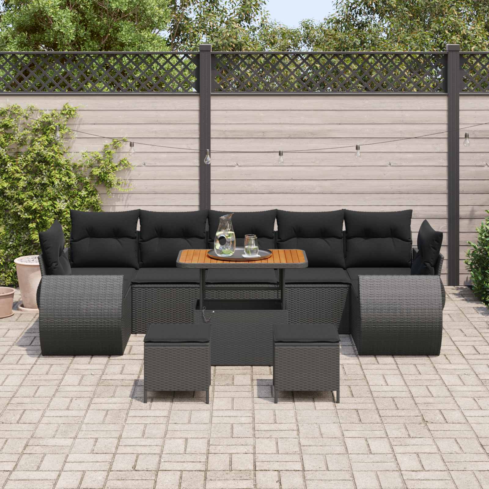 Tuin Sofa Set 10 st 7-Aantal zitplaatsen Zwart poly rattan