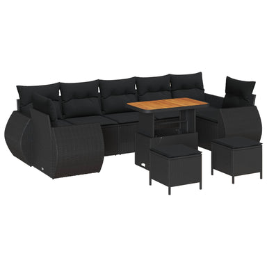 Tuin Sofa Set 10 st 7-Aantal zitplaatsen Zwart poly rattan