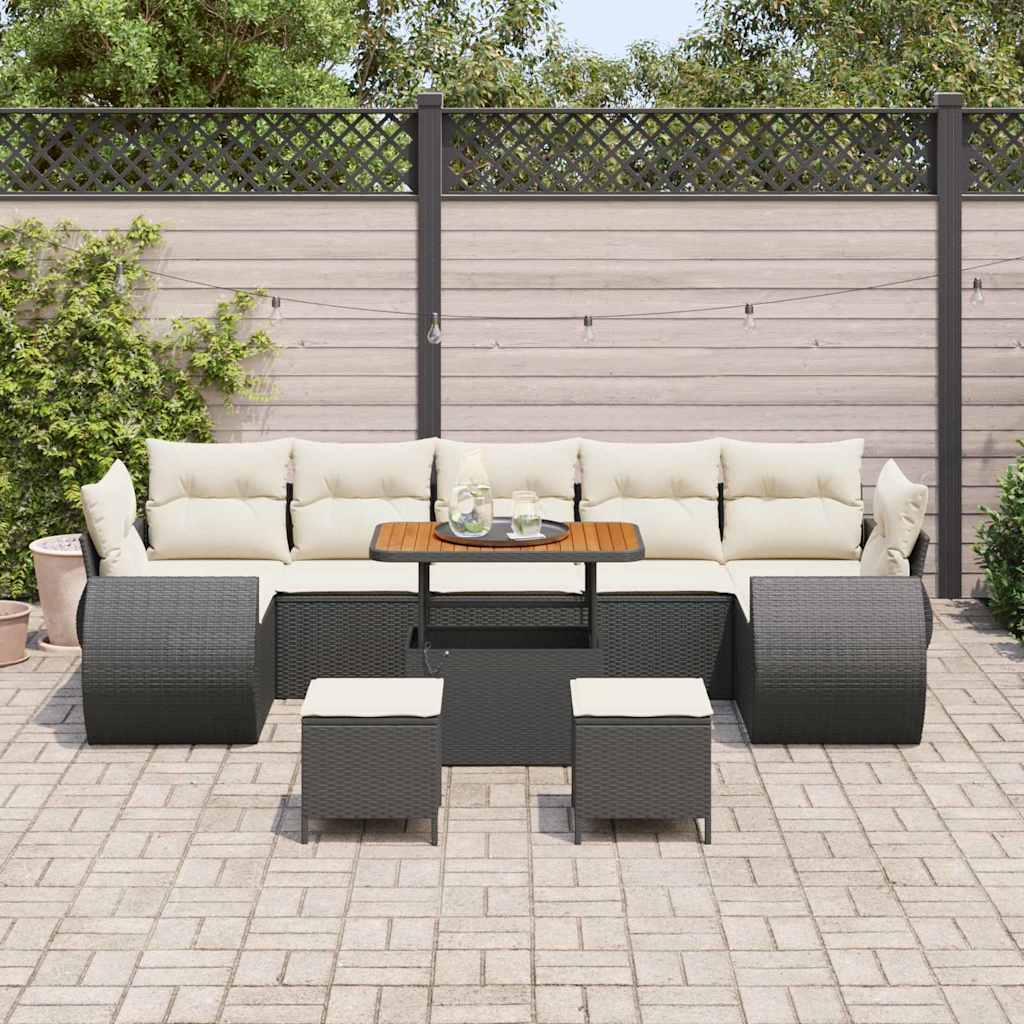 Tuin Sofa Set 10 st 7-Aantal zitplaatsen Zwart en Crème