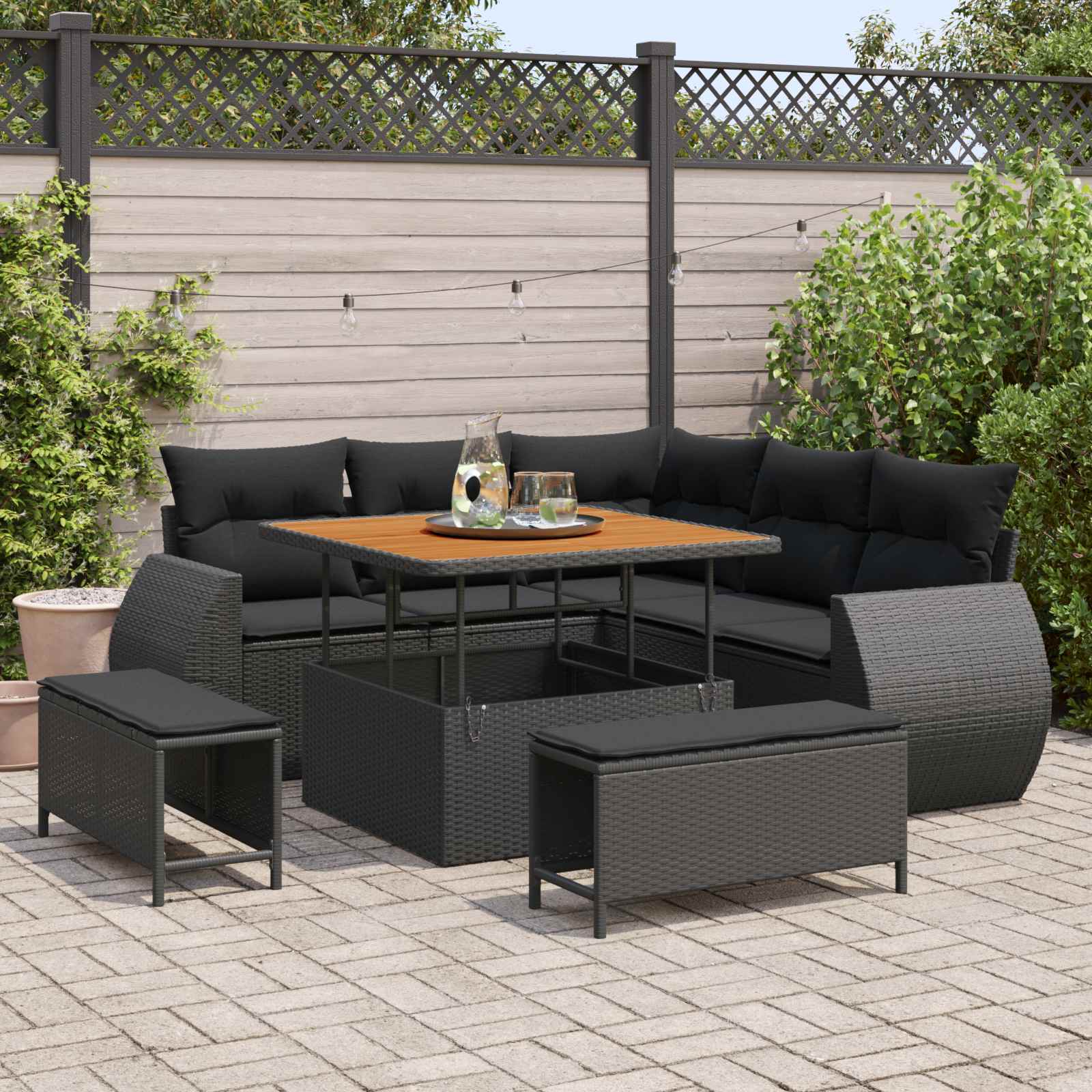 Tuin Sofa Set 8 st 7-Aantal zitplaatsen Zwart poly rattan