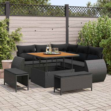Tuin Sofa Set 8 st 7-Aantal zitplaatsen Zwart poly rattan