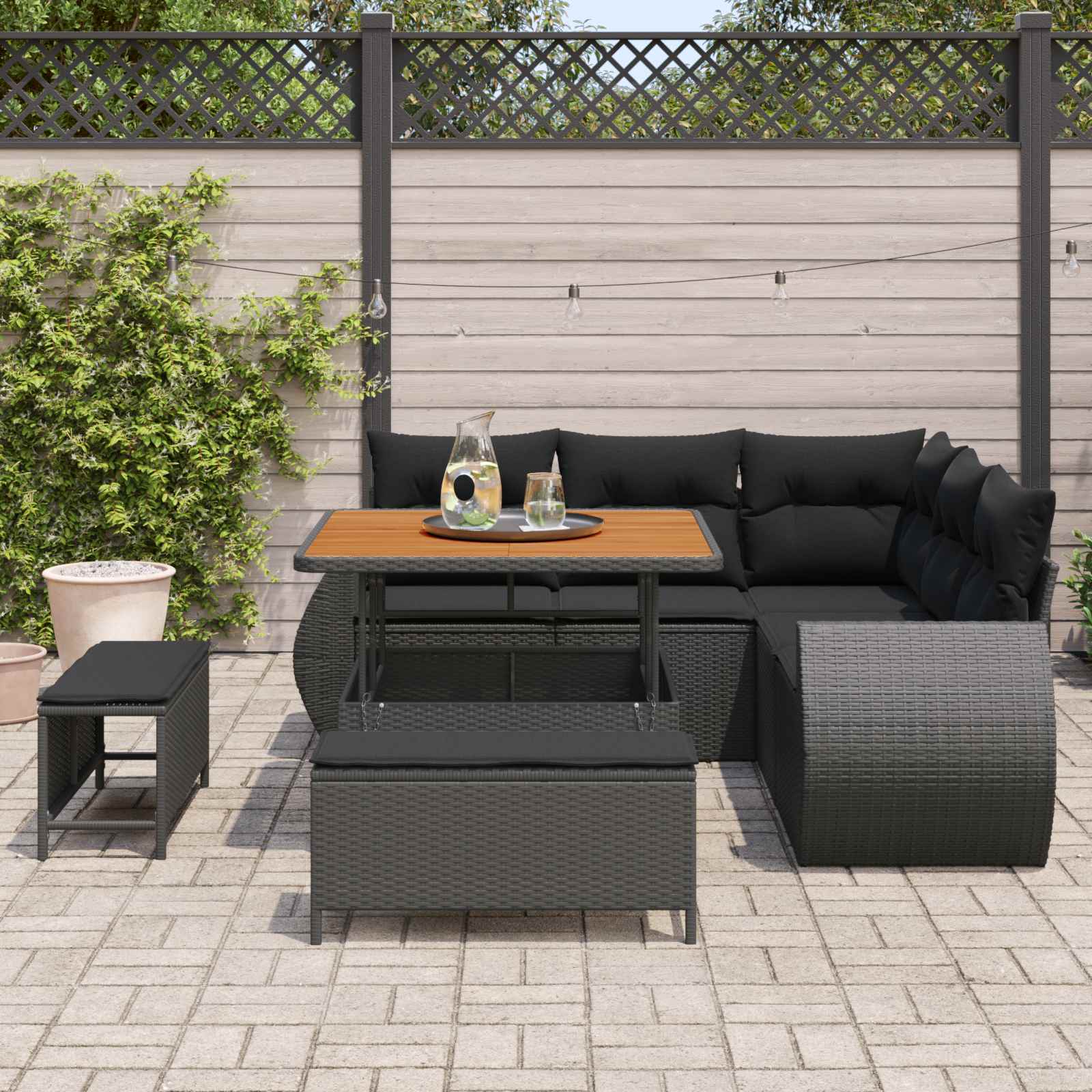 Tuin Sofa Set 8 st 7-Aantal zitplaatsen Zwart poly rattan