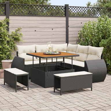 Tuin Sofa Set 8 st 7-Aantal zitplaatsen Zwart en Crème