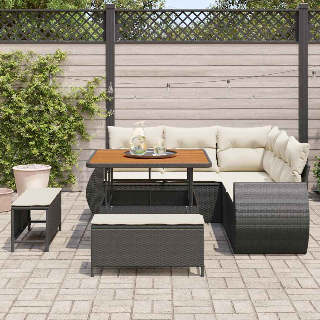 Tuin Sofa Set 8 st 7-Aantal zitplaatsen Zwart en Crème