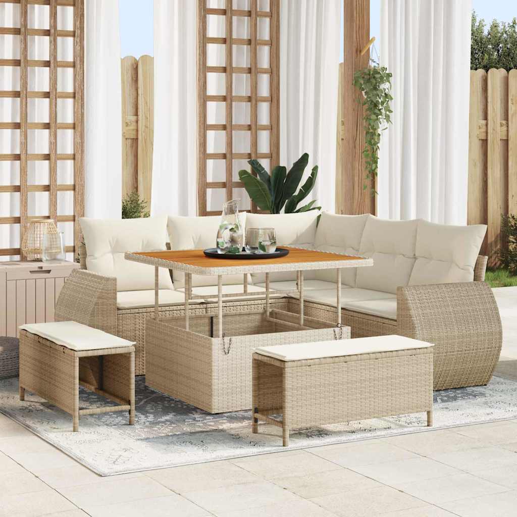 Tuin Sofa Set met kussen 8 pcs Beige en Crème poly rattan