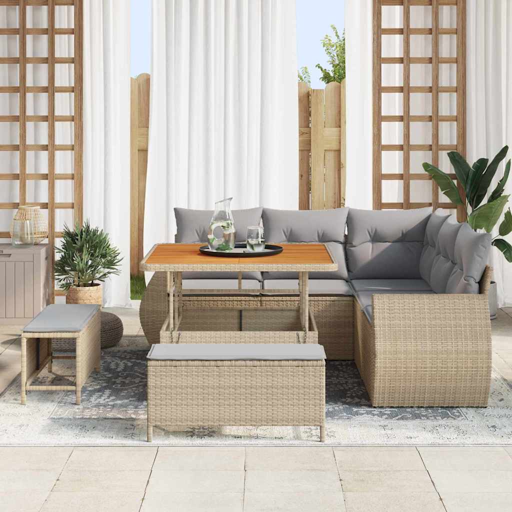 Tuin Sofa Set 8 st 7-Aantal zitplaatsen Beige en Licht Grijs