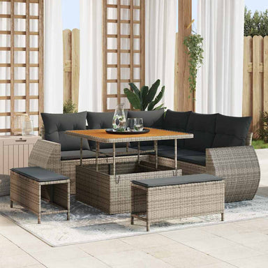 Tuin Sofa Set 8 st 7-Aantal zitplaatsen Grijs poly rattan