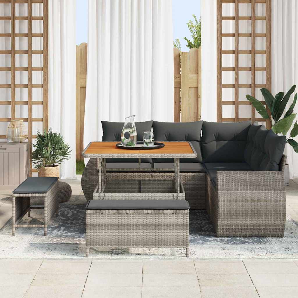 Tuin Sofa Set 8 st 7-Aantal zitplaatsen Grijs poly rattan