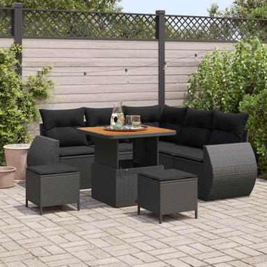 Tuin Sofa Set 8 st 7-Aantal zitplaatsen Zwart poly rattan