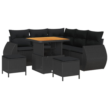 Tuin Sofa Set 8 st 7-Aantal zitplaatsen Zwart poly rattan