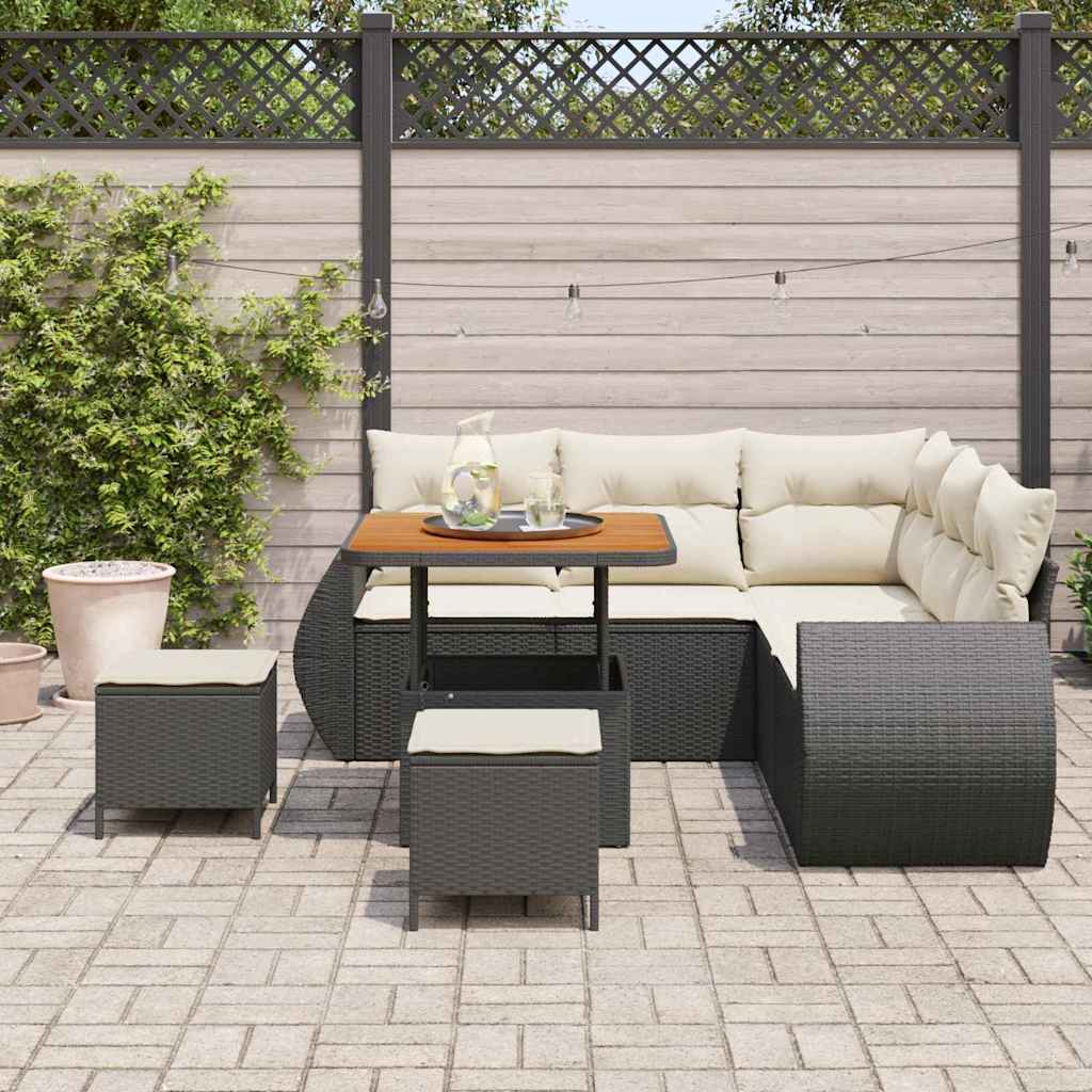 Tuin Sofa Set 8 st 7-Aantal zitplaatsen Zwart en Crème