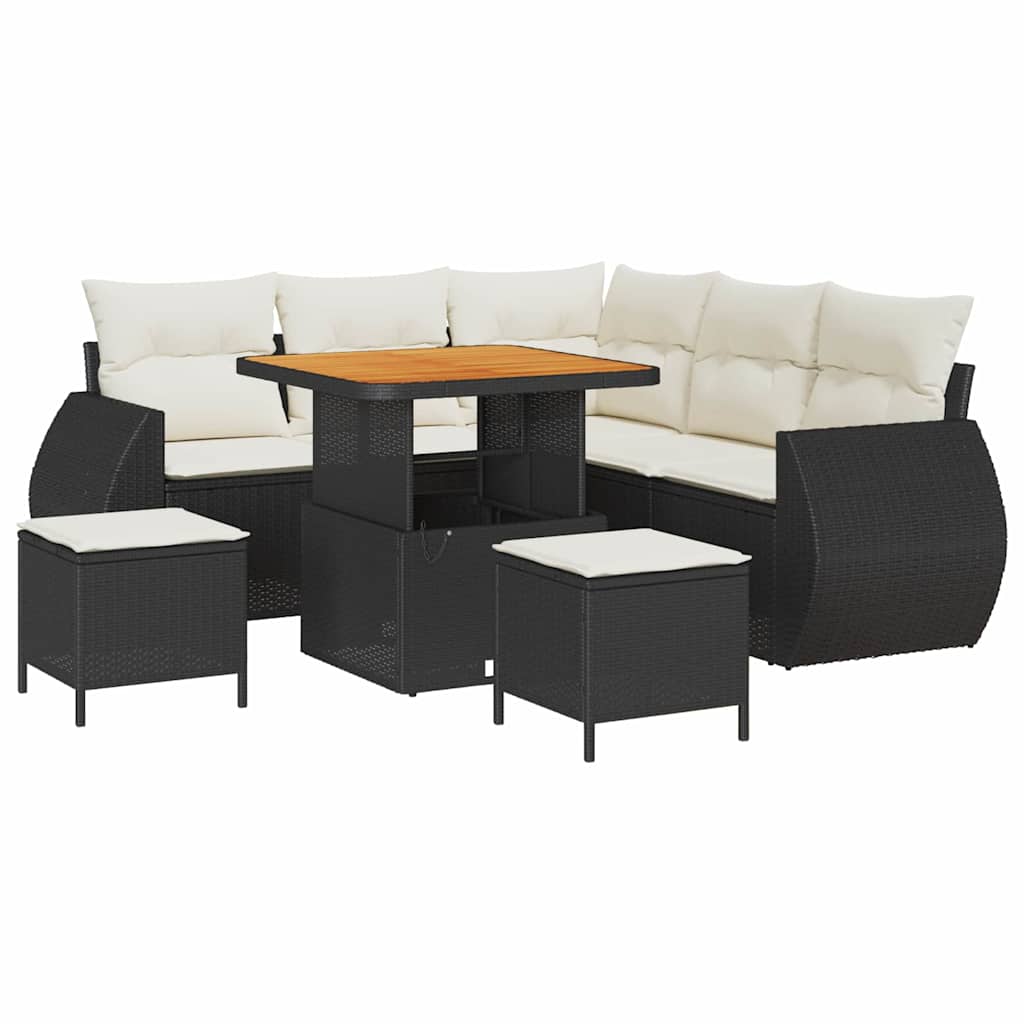 Tuin Sofa Set 8 st 7-Aantal zitplaatsen Zwart en Crème