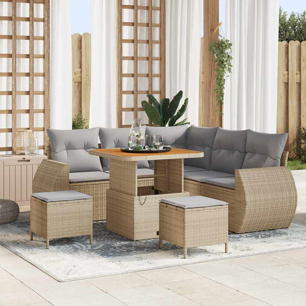 Tuin Sofa Set 8 st 7-Aantal zitplaatsen Beige en Licht Grijs