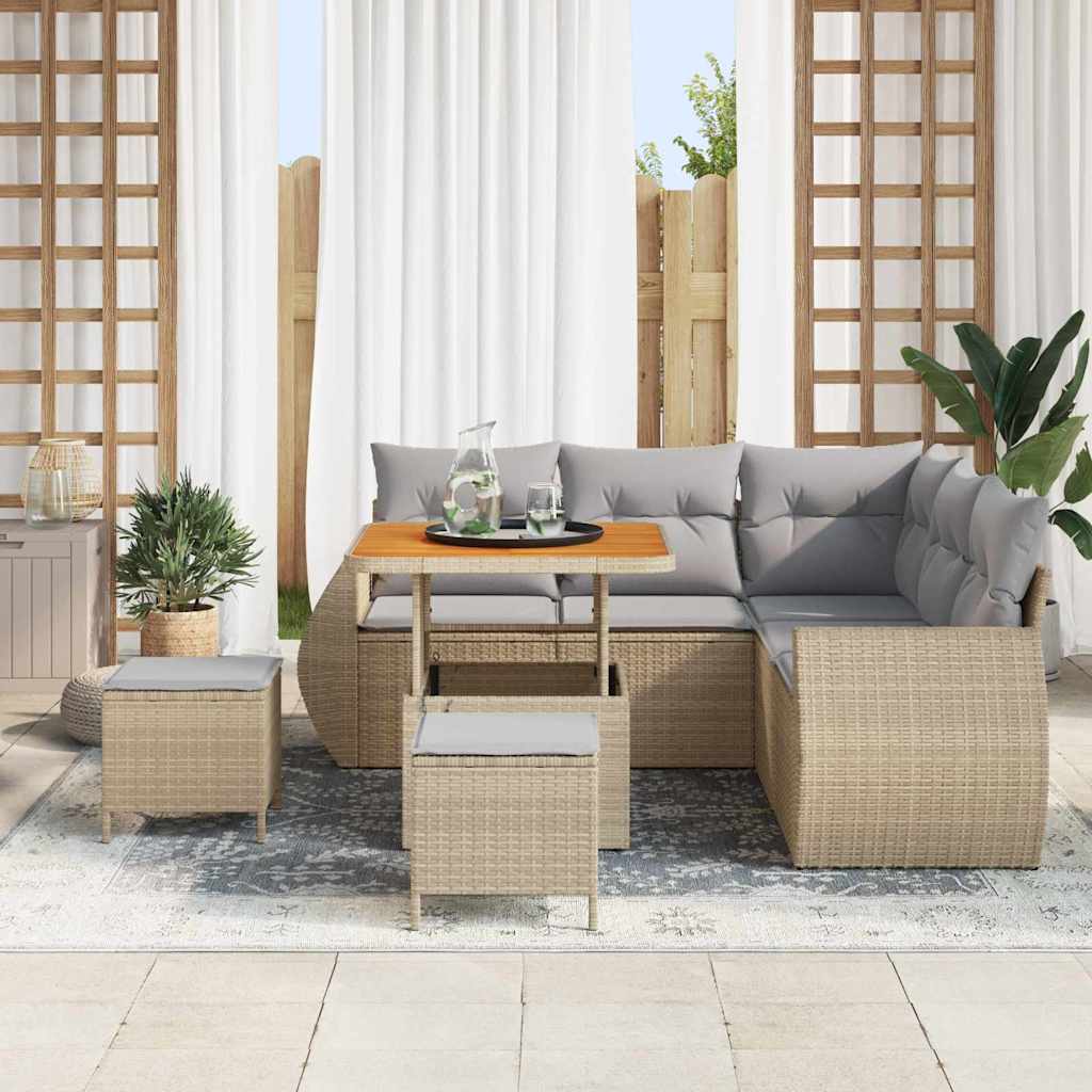Tuin Sofa Set 8 st 7-Aantal zitplaatsen Beige en Licht Grijs