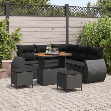 Tuin Sofa Set 8 st 7-Aantal zitplaatsen Zwart poly rattan