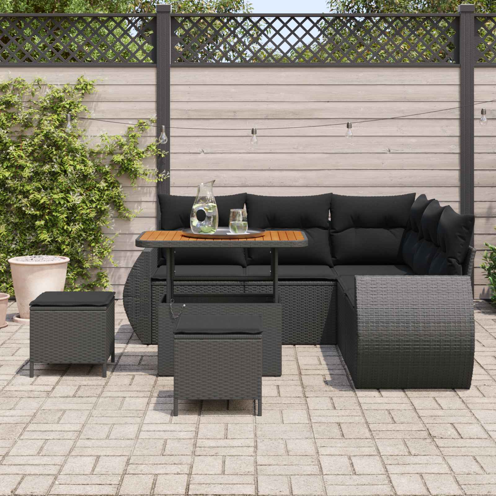 Tuin Sofa Set 8 st 7-Aantal zitplaatsen Zwart poly rattan