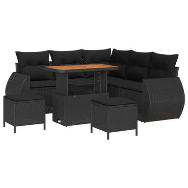 Tuin Sofa Set 8 st 7-Aantal zitplaatsen Zwart poly rattan