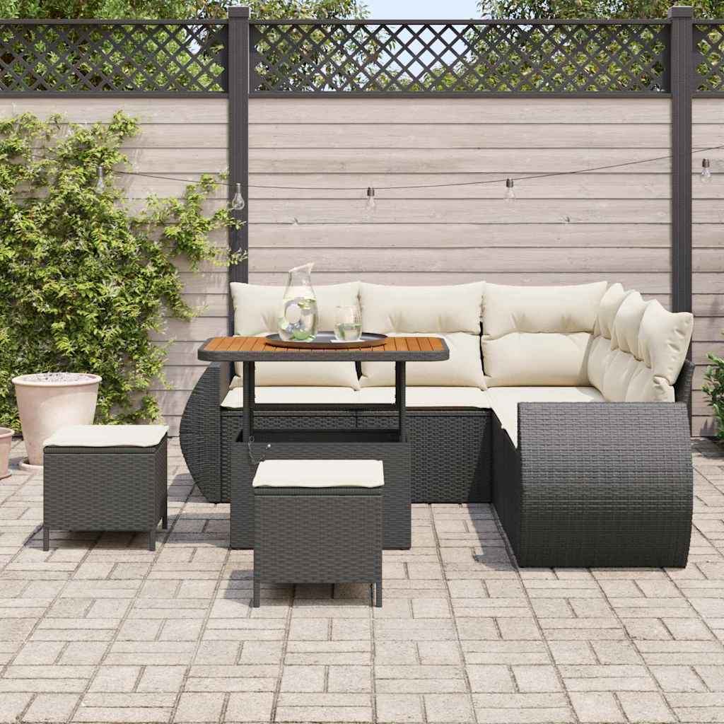 Tuin Sofa Set 8 st 7-Aantal zitplaatsen Zwart en Crème