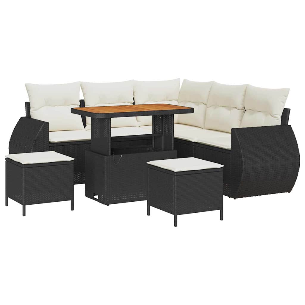 Tuin Sofa Set 8 st 7-Aantal zitplaatsen Zwart en Crème