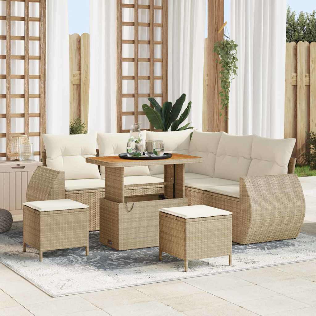 Tuin Sofa Set met kussen 8 pcs Beige en Crème poly rattan